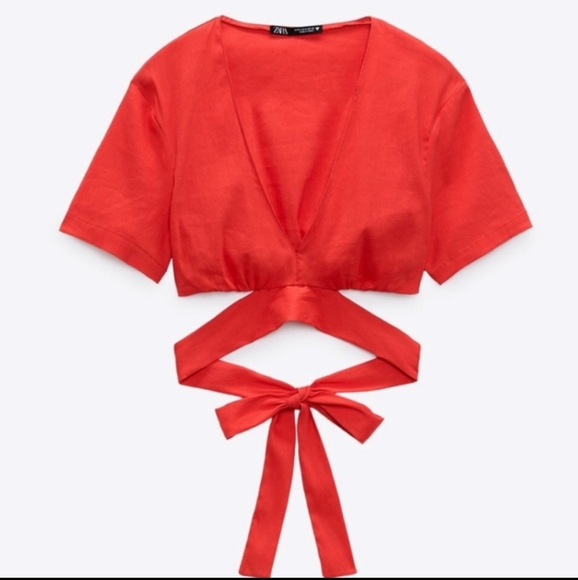 Zara Tops Zara Ladies Short Sleeve Wrap Around Crop Top M Poshmark